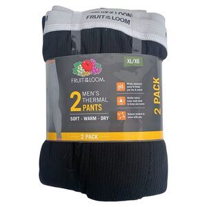 Mens Fruit of the Loom Thermal Pants Long Johns 2 Pack Black Size XL 40-42